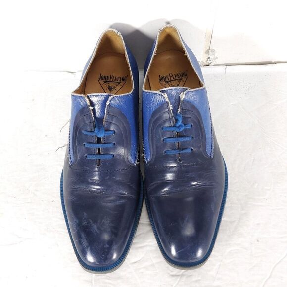 John Fluevog Women's City Angels Istanbul US7,5 Blue Leather Fluttered Oxfords - Picture 3 of 14